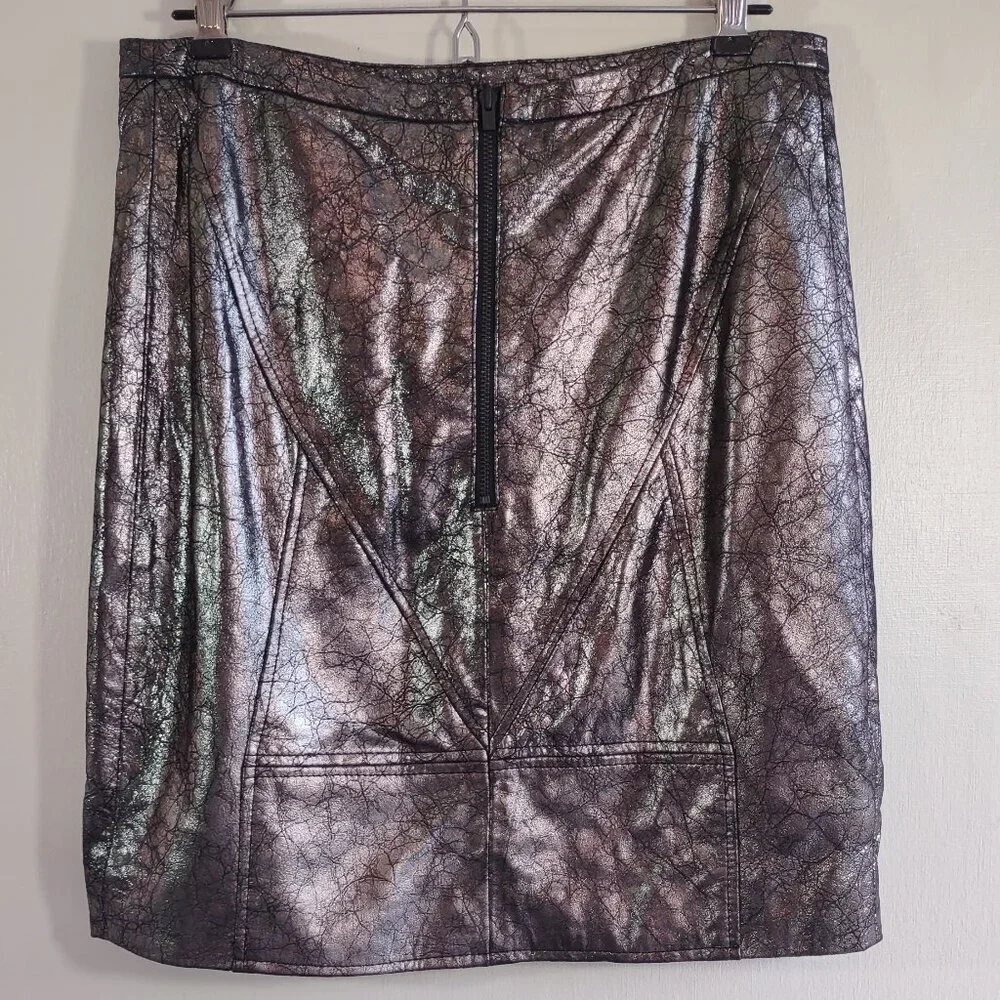 Geren Ford Designer Leather Mini Skirt Metallic Edgy Dark Indie  Size 6